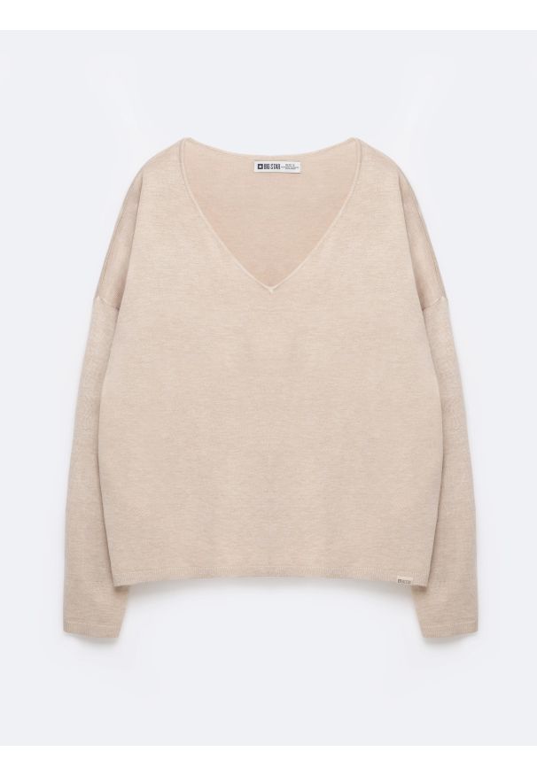 Big-Star - Sweter damski z wiskozy beżowy Faustii 801. Okazja: na co dzień. Kolor: beżowy. Materiał: wiskoza. Styl: klasyczny, casual