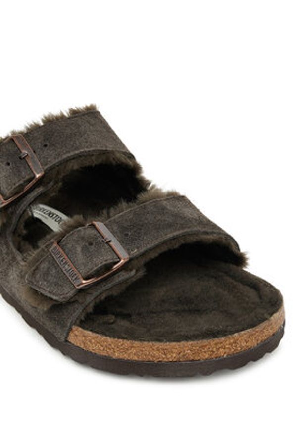 Birkenstock Klapki Arizona Shearling 1020566 Brązowy. Kolor: brązowy. Materiał: zamsz, skóra