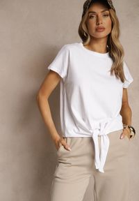 Renee - Biały Bawełniany T-shirt Wiązany u Dołu Sunalina. Okazja: na co dzień. Kolor: biały. Materiał: bawełna. Styl: casual