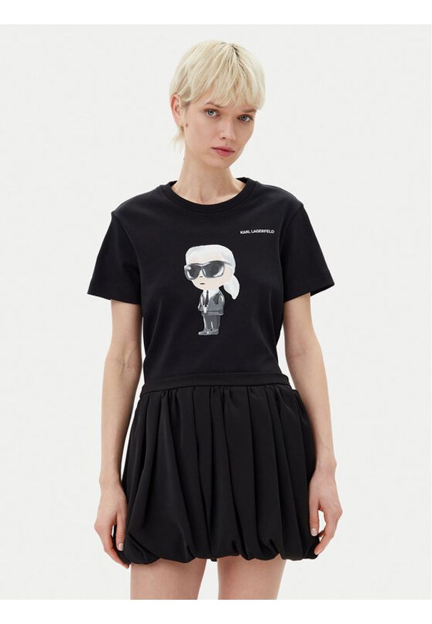 Karl Lagerfeld - KARL LAGERFELD T-Shirt A1W17130 Czarny Regular Fit. Typ kołnierza: dekolt w karo. Kolor: czarny. Materiał: bawełna