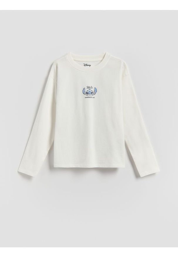 Reserved - Koszulka z nadrukiem na plecach Lilo i Stitch - złamana biel. Materiał: bawełna. Wzór: nadruk