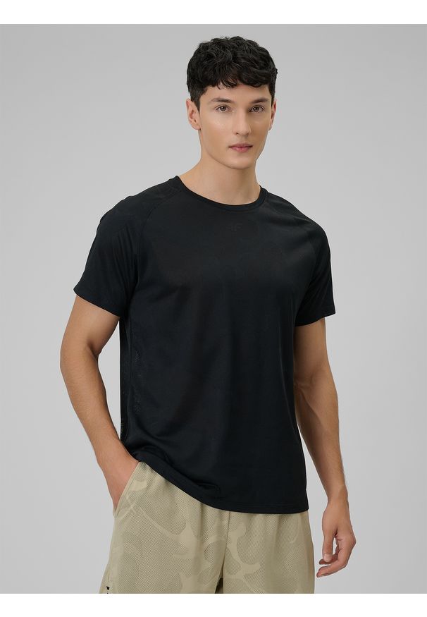 4f - 4F Koszulka treningowa regular szybkoschnąca męska - czarna XL. Kolor: czarny. Materiał: skóra, materiał. Długość rękawa: raglanowy rękaw. Sport: fitness