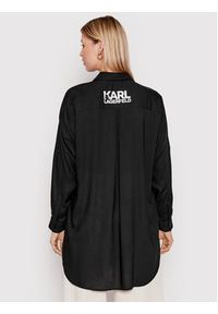 Karl Lagerfeld - KARL LAGERFELD Tunika Cover Up KL22WCU01 Czarny Regular Fit. Typ kołnierza: dekolt w karo. Kolor: czarny. Materiał: wiskoza