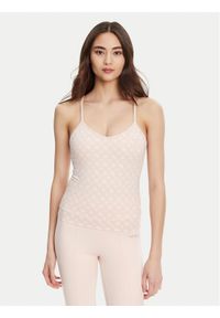Guess Top V5YP11 MC03W Różowy Slim Fit. Kolor: różowy. Materiał: syntetyk