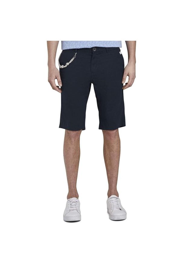 Spodenki męskie Tom Tailor Bermudy szorty lniane granatowe. Kolor: niebieski. Materiał: len, bawełna. Sport: turystyka piesza