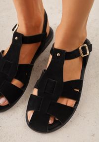 Born2be - Czarne Sandały Gladiatorki z Imitacji Nubuku z Klamerką Belenatia. Zapięcie: pasek. Kolor: czarny. Materiał: nubuk. Sezon: lato. Styl: klasyczny #2