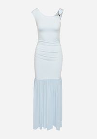 Born2be - Niebieska Koktajlowa Sukienka z Wiskozą Ozdobiona Marszczeniem Galapina. Okazja: na imprezę. Kolor: niebieski. Materiał: wiskoza. Wzór: aplikacja. Styl: wizytowy #2