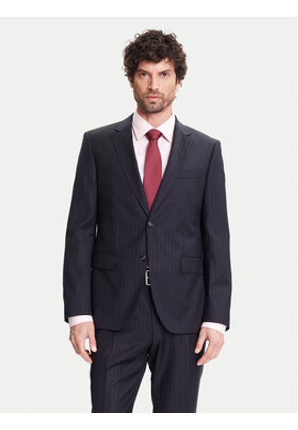 BOSS Garnitur H-Huge 50546121 Granatowy Slim Fit. Kolor: niebieski. Materiał: wełna