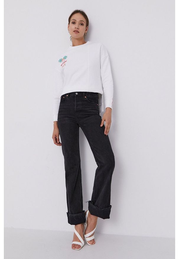 After Label - Bluza bawełniana. Kolor: biały. Materiał: bawełna. Długość rękawa: długi rękaw. Długość: długie. Wzór: aplikacja