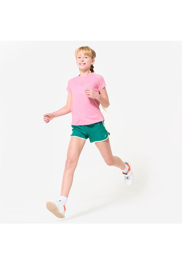 DOMYOS - Spodenki sportowe dla dzieci Domyos. Kolor: zielony, biały, wielokolorowy. Materiał: poliester, materiał. Długość: krótkie. Styl: sportowy. Sport: fitness