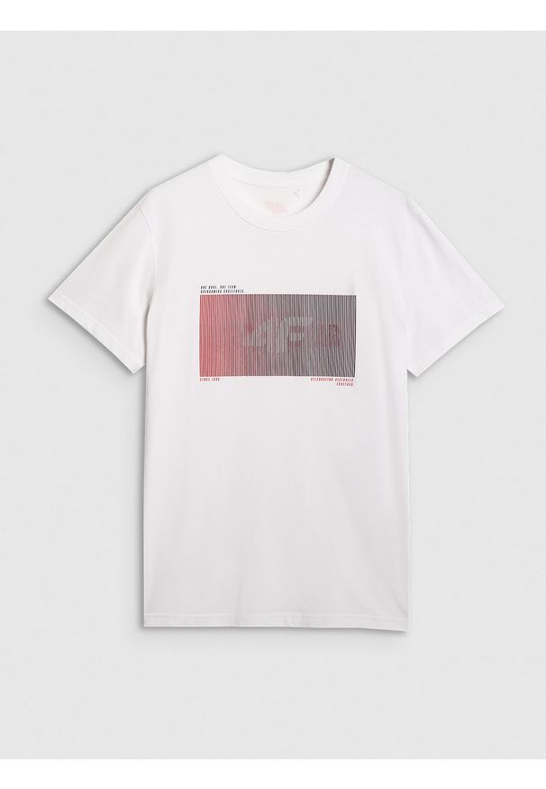 4f - 4F T-shirt regular z nadrukiem męski - biały S. Okazja: na co dzień. Kolor: biały. Materiał: tkanina, bawełna. Wzór: nadruk. Styl: casual