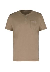 Volcano - T-shirt z dekoltem na guziki T-WARU. Okazja: na co dzień, na spacer. Typ kołnierza: typu henley. Kolekcja: plus size. Materiał: jeans, materiał, bawełna. Długość rękawa: krótki rękaw. Długość: krótkie. Wzór: melanż. Styl: klasyczny, casual, elegancki