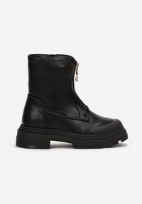 Born2be - Czarne Botki Workery z Suwakiem z Przodu Fabiane. Okazja: na uczelnię, na co dzień. Zapięcie: zamek. Kolor: czarny. Materiał: jeans. Wzór: kolorowy. Styl: casual, elegancki