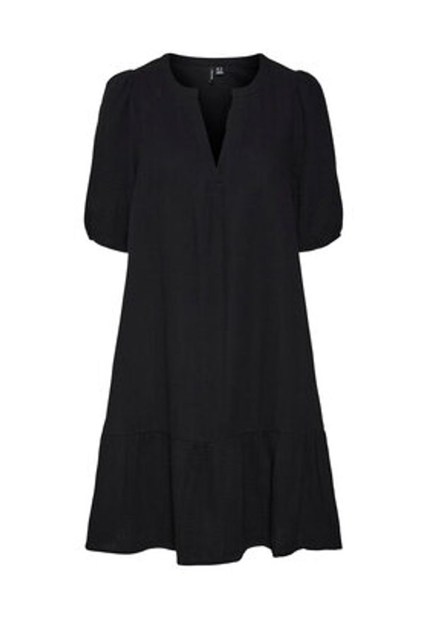 Vero Moda Sukienka codzienna Natali 10279682 Czarny Regular Fit. Okazja: na co dzień. Kolor: czarny. Materiał: bawełna. Typ sukienki: proste. Styl: casual