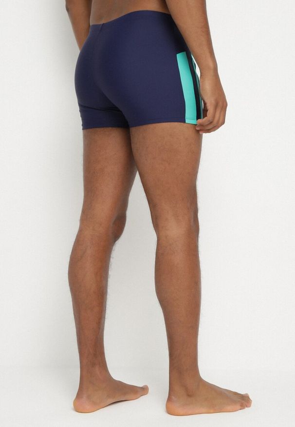 Born2be - Granatowo-Zielone Kąpielówki z Paskami i Sznurkiem Milorelia. Kolor: niebieski