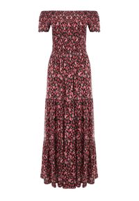 Born2be - Czerwono-Czarna Sukienka z Wiskozy Cheri. Typ kołnierza: dekolt hiszpanka. Kolor: czerwony. Materiał: wiskoza. Wzór: kwiaty. Sezon: lato. Typ sukienki: rozkloszowane. Długość: maxi #6