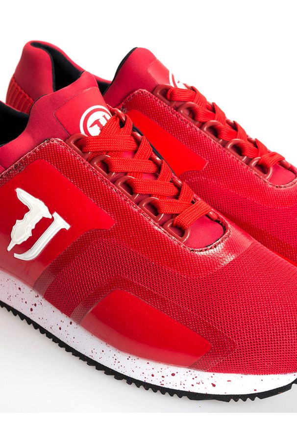 Trussardi Jeans Sneakersy | 77A00154 | Mężczyzna | Czerwony. Nosek buta: okrągły. Zapięcie: bez zapięcia. Kolor: czerwony. Materiał: skóra ekologiczna, tkanina. Wzór: aplikacja, nadruk
