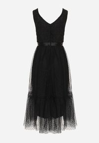 Renee - Czarna Taliowana Sukienka Midi z Ozdobną Siateczką Celerise. Kolor: czarny. Długość: midi #6