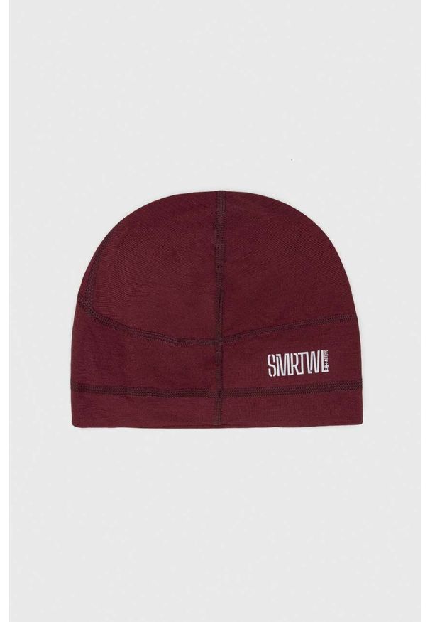 Smartwool czapka Active kolor bordowy z cienkiej dzianiny wełniana. Kolor: czerwony. Materiał: wełna, dzianina