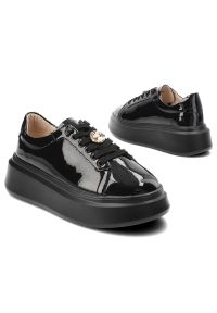 Czarne Sneakersy Artiker Modne Obuwie Damskie. Okazja: na co dzień. Kolor: czarny. Materiał: lakier, skóra. Obcas: na platformie #3