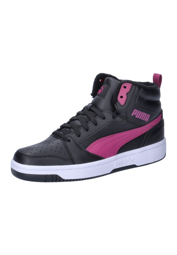 Buty do chodzenia dla dzieci Puma Rebound V6 Mid Wtr J. Okazja: na co dzień. Zapięcie: sznurówki. Kolor: czarny. Materiał: syntetyk, materiał, tkanina. Szerokość cholewki: normalna. Sport: turystyka piesza
