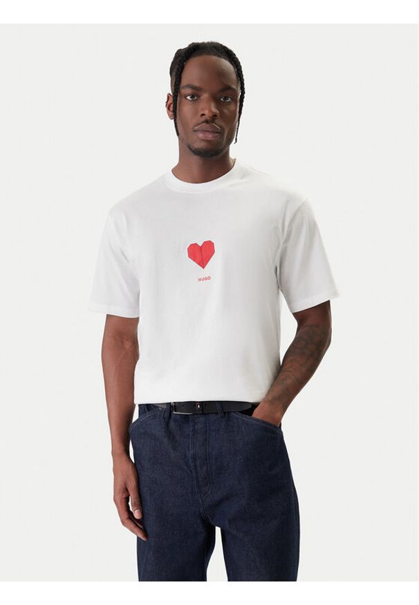 Hugo - HUGO T-Shirt Dalentin 50553429 Biały Relaxed Fit. Kolor: biały. Materiał: bawełna