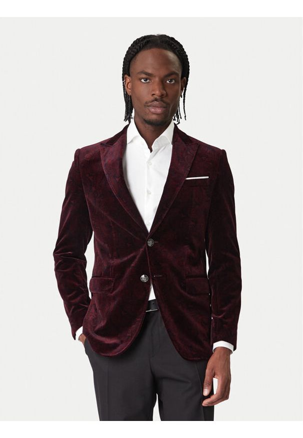 JOOP! Marynarka Horace 30048716 Bordowy Slim Fit. Kolor: czerwony. Materiał: bawełna