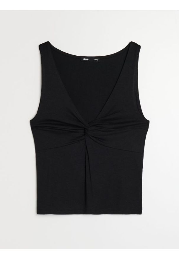 Sinsay - Wiskozowy top z dekoracyjnym marszczeniem z przodu - czarny. Kolor: czarny. Materiał: wiskoza