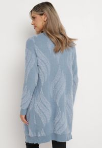 Born2be - Niebieski Puszysty Kardigan Niezapinany Heliture. Kolekcja: plus size. Kolor: niebieski. Materiał: dzianina. Długość rękawa: długi rękaw. Długość: długie #4