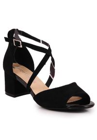 Sandały damskie na słupku czarne Sergio Leone SK825. Kolor: czarny. Materiał: zamsz. Obcas: na słupku #1