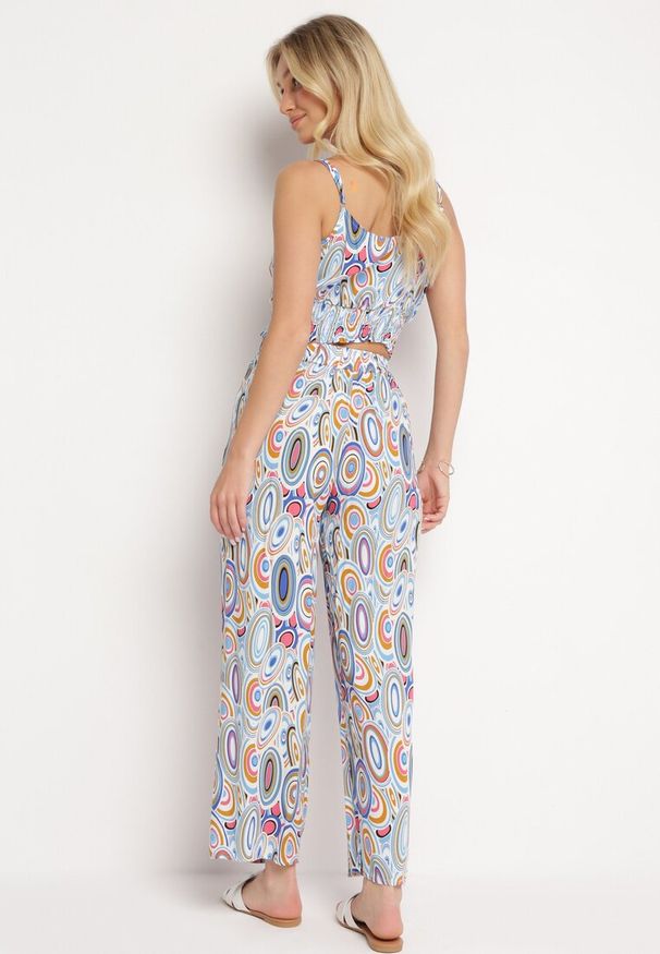 Born2be - Niebieski Boho Komplet z Wiskozy Top na Ramiączkach z Gumką Szerokie Spodnie Palazzo Lereri. Kolor: niebieski. Materiał: wiskoza