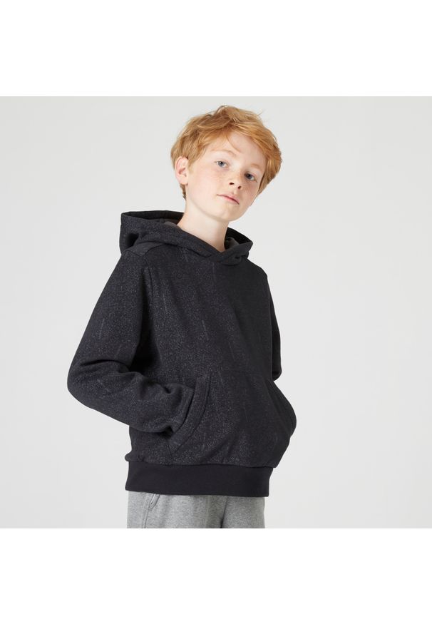DOMYOS - Bluza dziecięca Domyos 500 z kapturem. Typ kołnierza: kaptur. Kolekcja: plus size. Kolor: czarny, wielokolorowy, szary. Materiał: materiał, bawełna