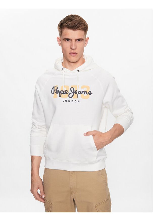 Pepe Jeans Bluza Meier Hoodie PM582482 Biały Regular Fit. Kolor: biały. Materiał: bawełna