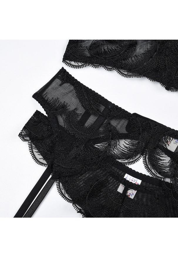 Intica - Komplet bielizny z haftowanego tiulu na specjalne okazje Namsoon. Kolor: czarny. Materiał: tiul. Wzór: haft