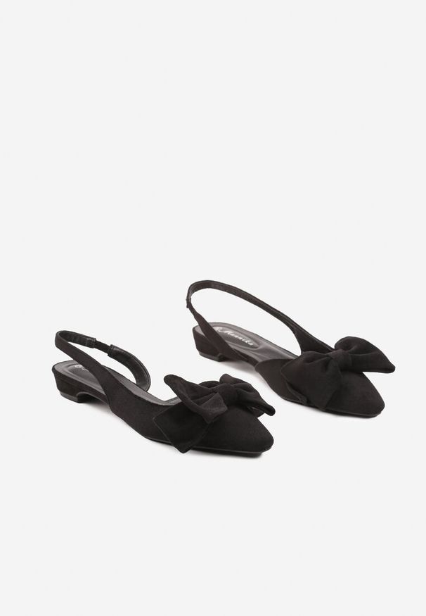 Renee - Czarne Sandały na Płaskiej Podeszwie Slingback z Kokardą Leavindra. Okazja: na co dzień. Kolor: czarny. Materiał: jeans. Wzór: motyw zwierzęcy. Obcas: na płaskiej podeszwie. Styl: elegancki, casual
