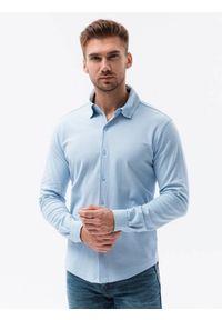 Ombre Clothing - Koszula męska dzianinowa z długim rękawem - niebieska V3 - Rozmiar: XL. Kolor: niebieski. Materiał: dzianina. Długość rękawa: długi rękaw. Długość: długie. Wzór: kropki