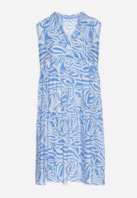 Born2be - Niebieska Bawełniana Rozkloszowana Sukienka z Geometrycznym Wzorem Annivaria. Okazja: na co dzień. Typ kołnierza: dekolt w kształcie V. Kolor: niebieski. Materiał: bawełna. Wzór: geometria. Typ sukienki: rozkloszowane. Styl: klasyczny, casual, elegancki #4