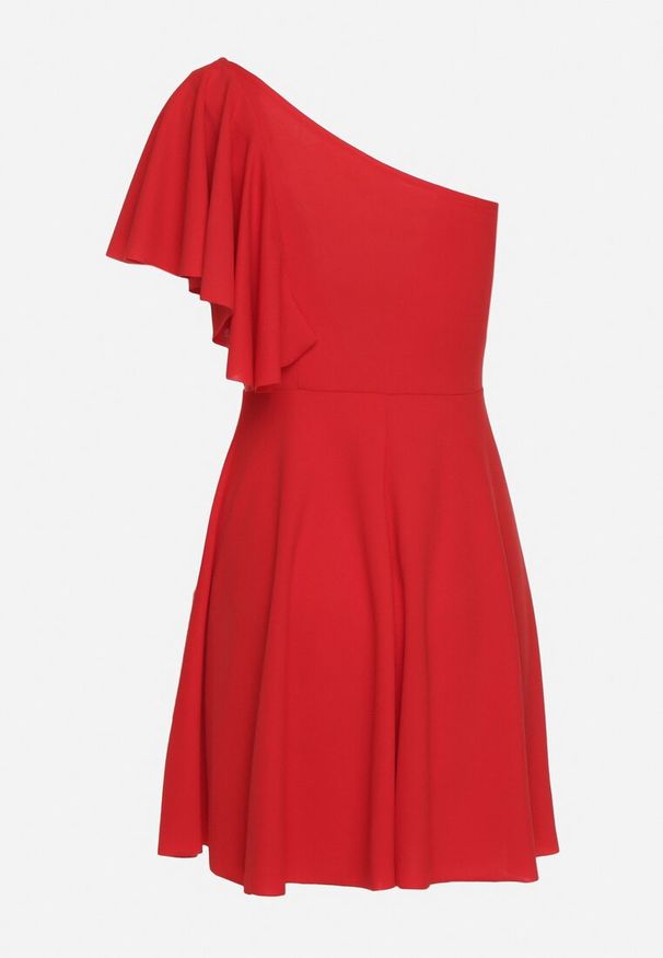 Born2be - Czerwona Asymetryczna Sukienka na Jedno Ramię z Falbanką Ellasue. Okazja: na co dzień, na imprezę. Kolor: czerwony. Typ sukienki: asymetryczne. Styl: elegancki, casual
