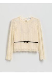 Reserved - Koronkowa bluzka - kremowy. Kolor: kremowy. Materiał: koronka #1
