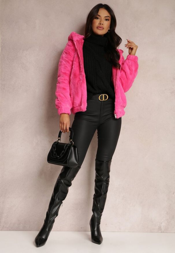 Renee - Fuksjowa Kurtka Futerko Teddy Oversize Fofana. Kolor: różowy. Materiał: futro