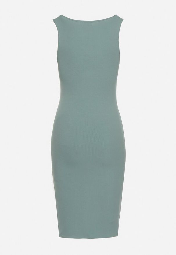 Born2be - Miętowa Dopasowana Sukienka Bez Rękawów z Elastycznej Bawełny z Ozdobnymi Nitami Zimelia. Kolor: miętowy. Materiał: bawełna. Długość rękawa: bez rękawów. Typ sukienki: dopasowane