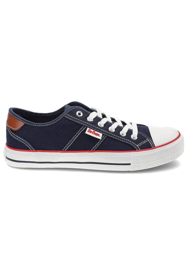 Granatowe Trampki Lee Cooper Modne Buty Męskie. Okazja: na co dzień. Kolor: niebieski. Materiał: materiał, guma, jeans. Szerokość cholewki: normalna. Wzór: aplikacja. Styl: sportowy, casual