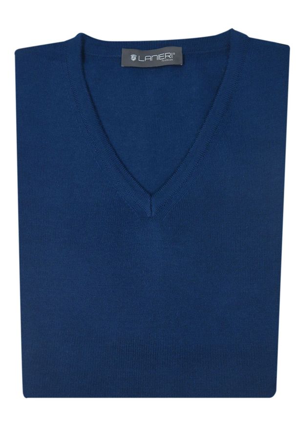 Lanieri Fashion - Granatowy sweter męski w szpic SW3. Kolor: niebieski. Materiał: akryl, bawełna, materiał