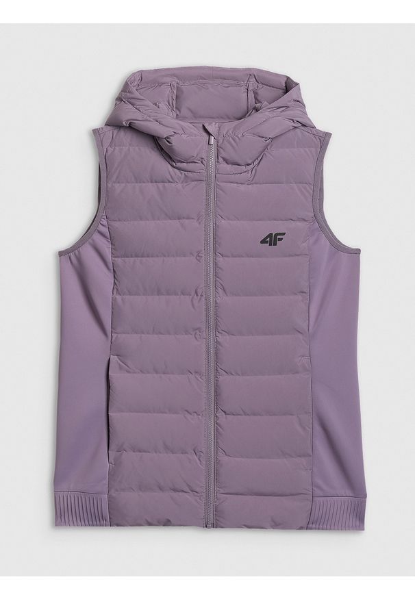 4f - 4F Bezrękawnik z wypełnieniem syntetycznym damski - fioletowy XXL. Kolor: fioletowy. Materiał: syntetyk. Długość rękawa: bez rękawów. Wzór: gładki