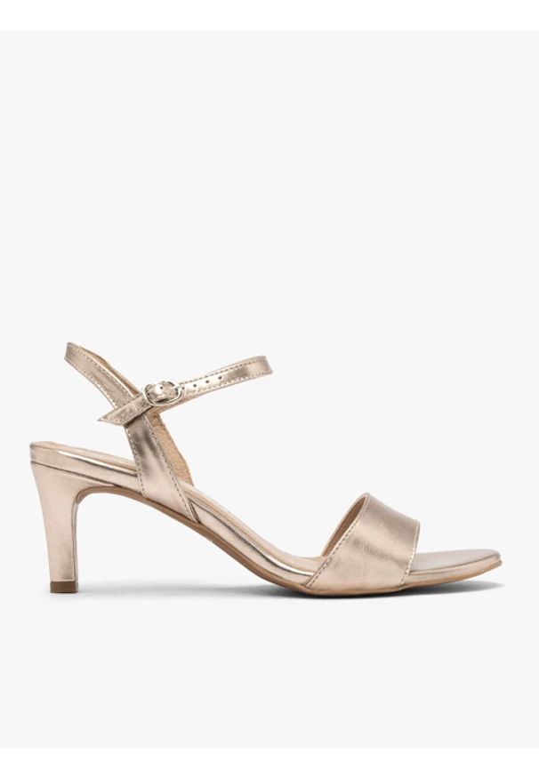 Ryłko - Platynowe sandały na szpilce. Kolor: szary. Materiał: skóra. Obcas: na szpilce. Styl: street. Wysokość obcasa: średni