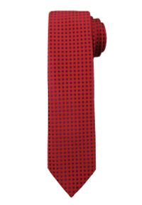 Alties - Czerwony Elegancki Męski Krawat -ALTIES- Wzór Geometryczny, w Granatowe Kwadraciki. Kolor: niebieski, wielokolorowy, czerwony. Materiał: tkanina. Wzór: geometria. Styl: elegancki #1