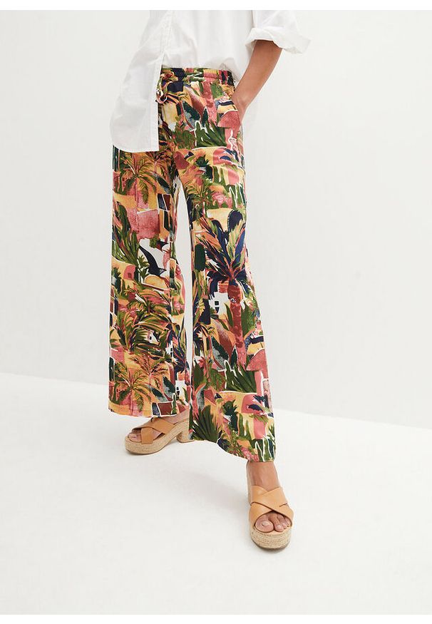 bonprix - Spodnie z wiskozy Marlena. Kolor: biały. Materiał: wiskoza. Wzór: nadruk