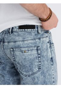 Ombre Clothing - Spodnie męskie jeansowe slim fit z przeszyciem na kolanach - niebieskie V1 OM-PADP-0109 - XXL. Kolor: niebieski. Materiał: jeans. Wzór: aplikacja #5