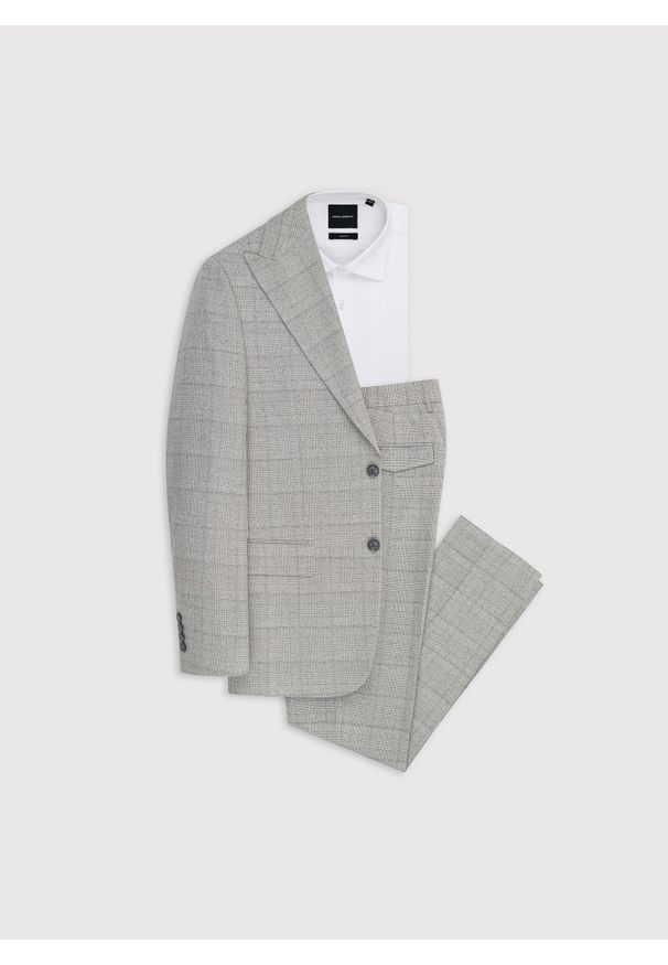 Pako Lorente - PAKO LORENTE – Szary garnitur męski w kratkę. Kolor: szary. Materiał: poliester, elastan, wiskoza. Wzór: kratka