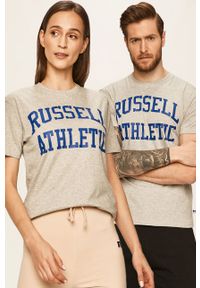 Russell Athletic - T-shirt. Okazja: na co dzień. Kolor: szary. Materiał: bawełna, dzianina. Wzór: nadruk. Styl: casual #1
